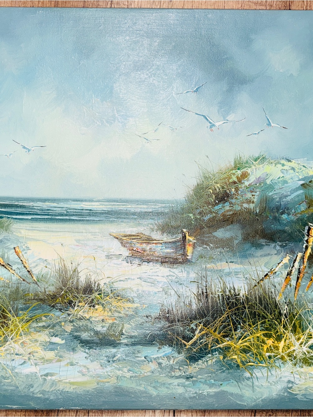 Original Coastal Beach Seascape Oil Painting Signed S. Weatherman